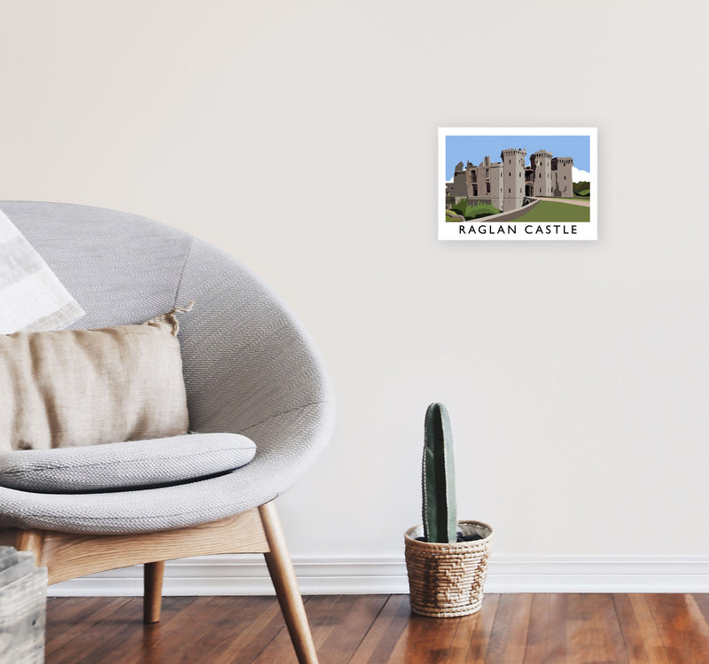 Raglan Castle Travel Art Print by Richard O'Neill, Framed Wall Art A4 Black Frame