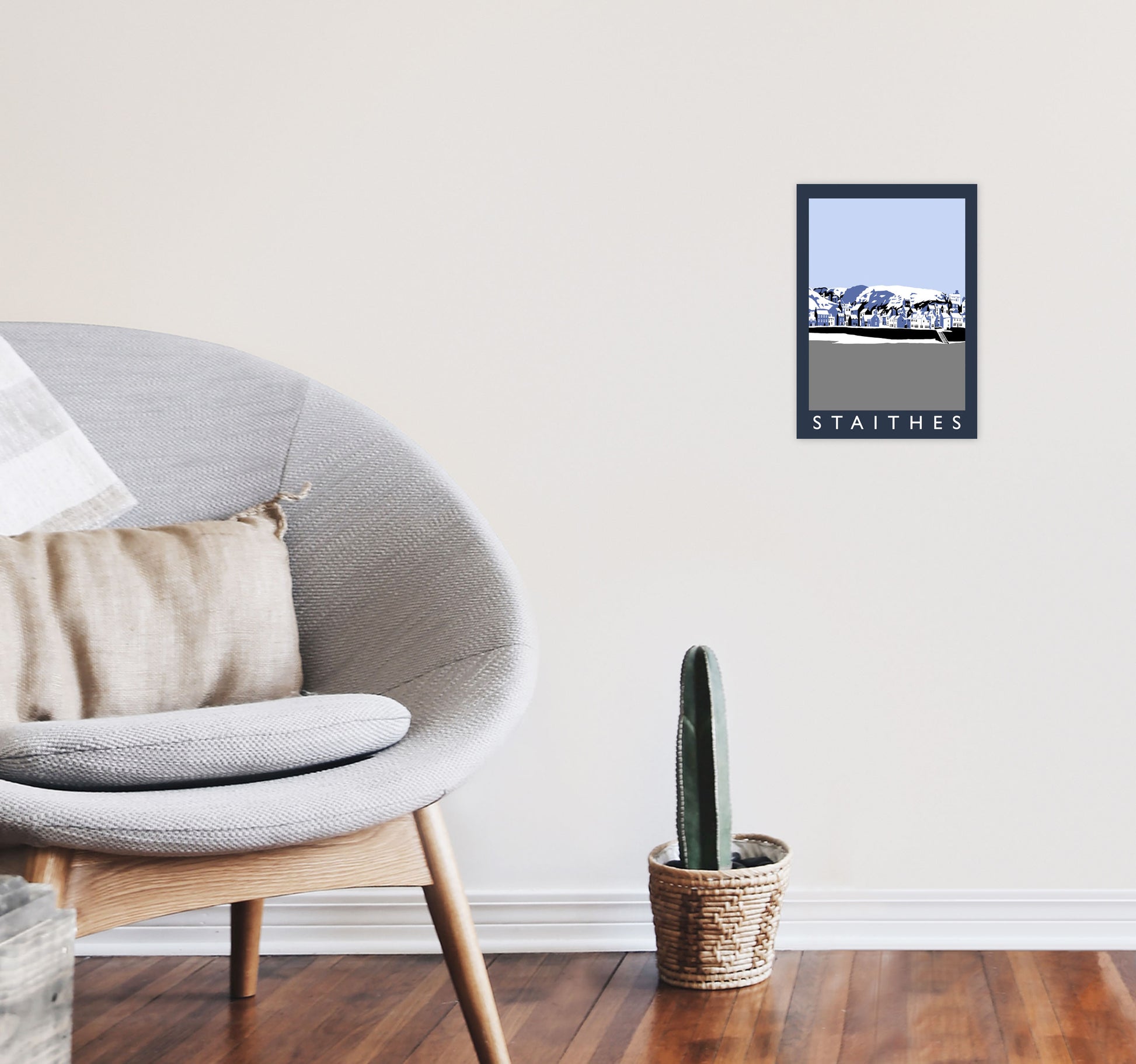 Staithes Travel Art Print by Richard O'Neill, Framed Wall Art A4 Black Frame