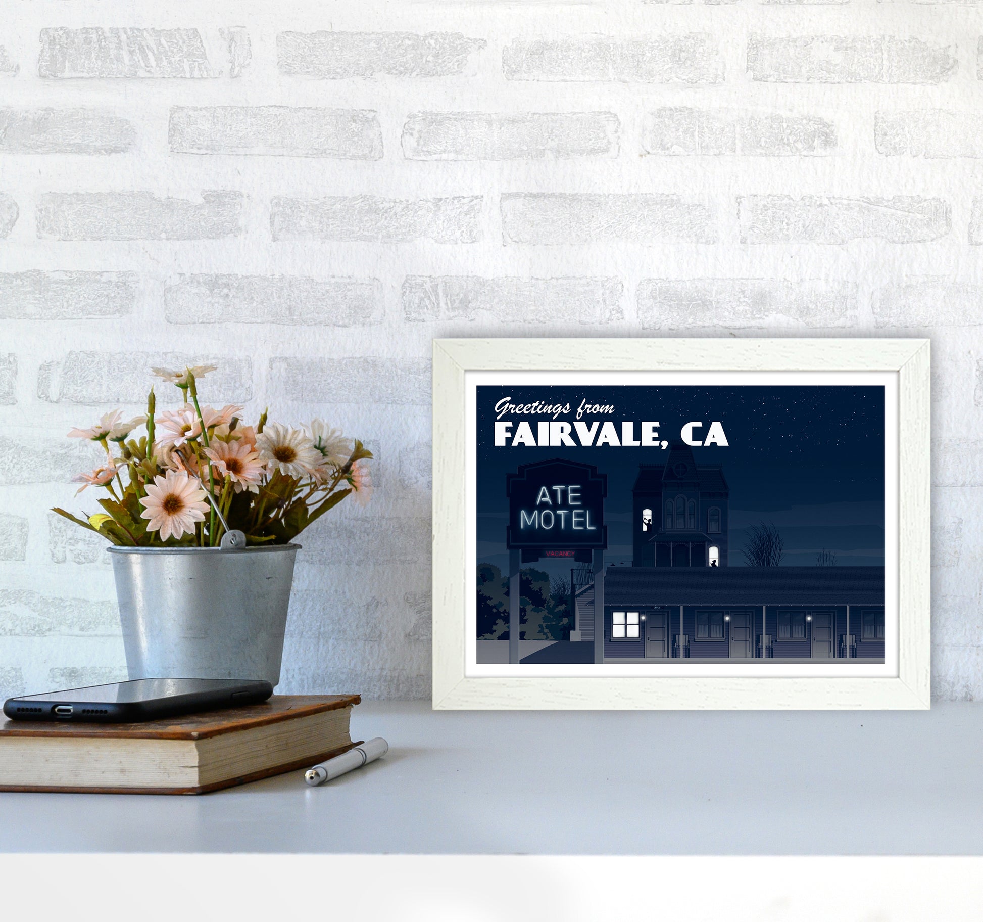 Bates Motel Night Art Print by Richard O'Neill A4 Oak Frame