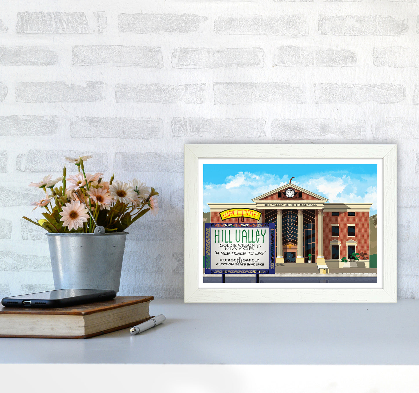 Hill Valley 2015 Revised Art Print by Richard O'Neill A4 Oak Frame