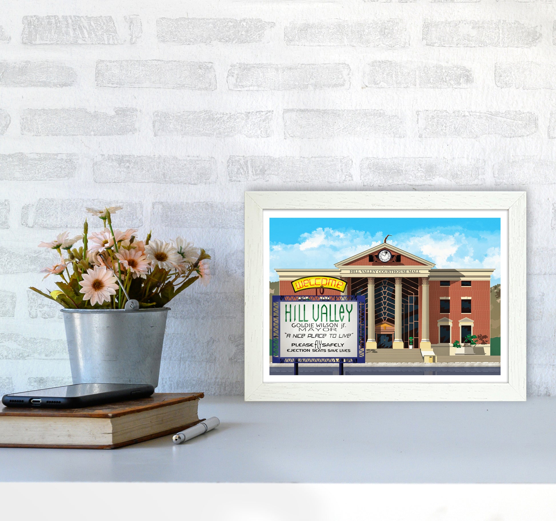 Hill Valley 2015 Revised Art Print by Richard O'Neill A4 Oak Frame