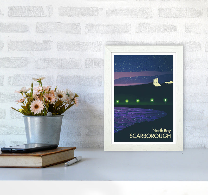 North Bay, Scarborough (Night) Portrait Art Print by Richard O'Neill A4 Oak Frame