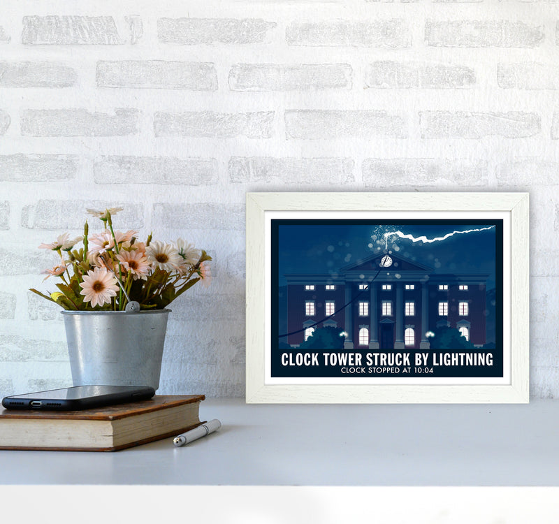 Clock Tower Struck By Lightning Art Print by Richard O'Neill A4 Oak Frame