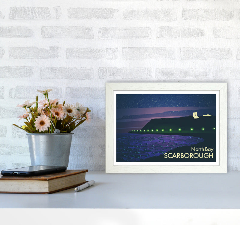 North Bay Scarborough (Night) Art Print by Richard O'Neill A4 Oak Frame
