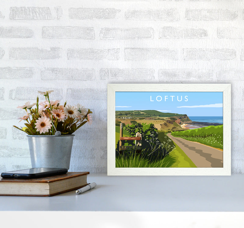 Loftus Travel Art Print by Richard O'Neill A4 Oak Frame