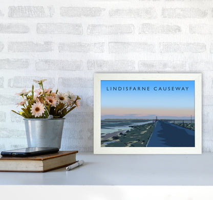 Lindisfarne Causeway Travel Art Print by Richard O'Neill A4 Oak Frame