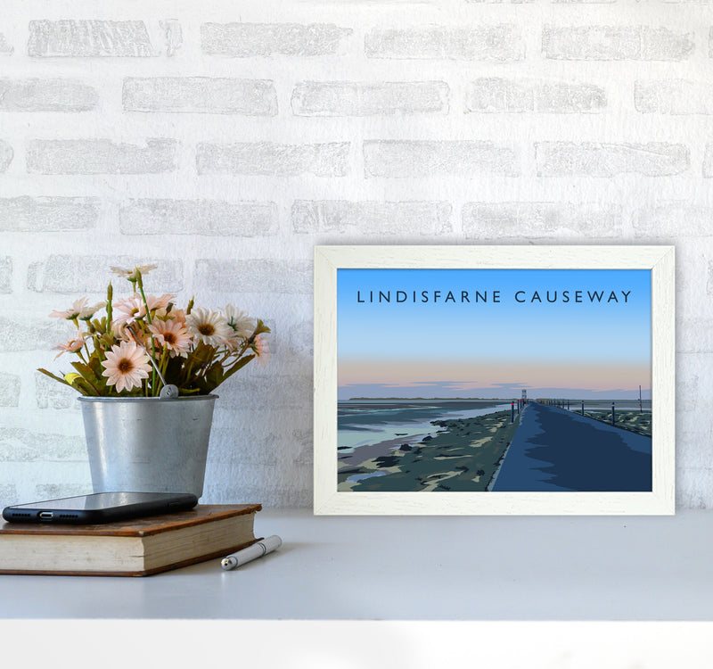 Lindisfarne Causeway Travel Art Print by Richard O'Neill A4 Oak Frame