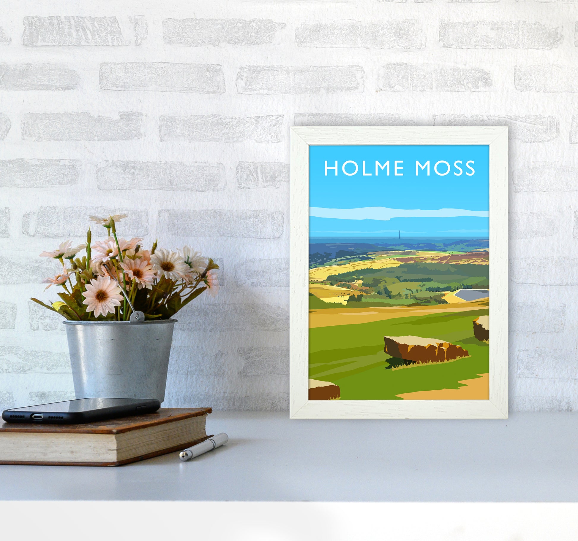 Holme Moss portrait Travel Art Print by Richard O'Neill A4 Oak Frame