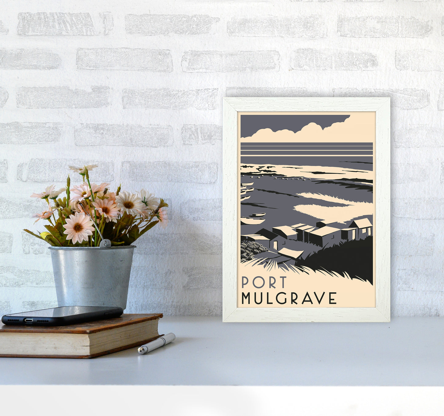 Port Mulgrave portrait Travel Art Print by Richard O'Neill A4 Oak Frame