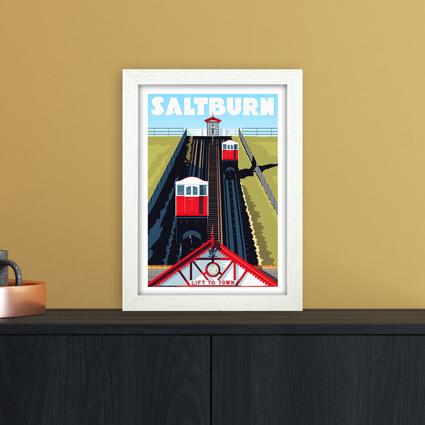 Saltburn 2 Travel Art Print by Richard O'Neill A4 Oak Frame