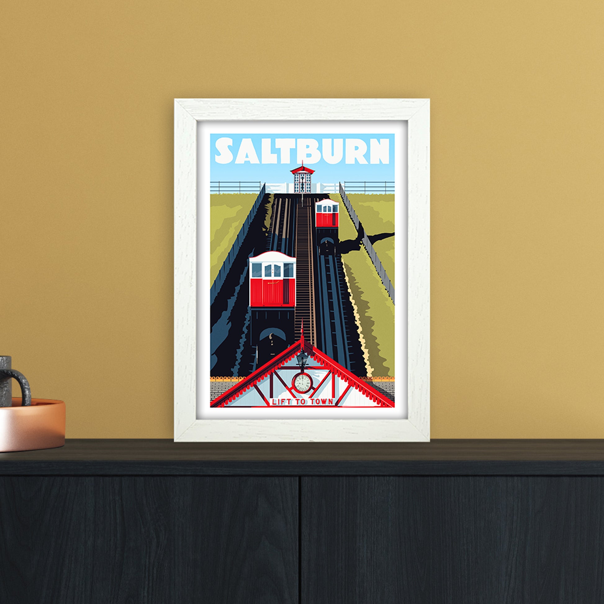 Saltburn 2 Travel Art Print by Richard O'Neill A4 Oak Frame