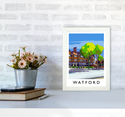 Watford 2 portrait Travel Art Print by Richard O'Neill A4 Oak Frame