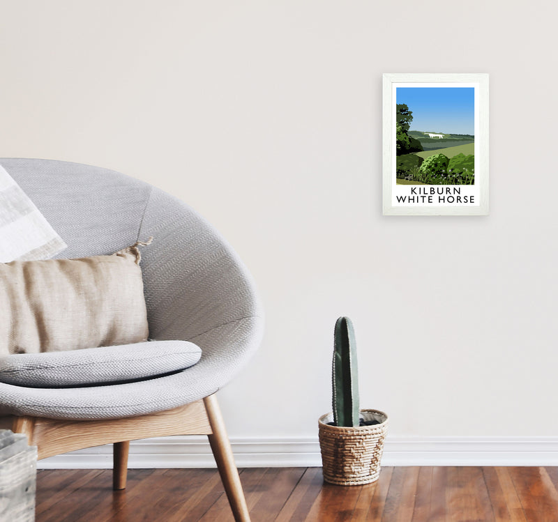 Kilburn White Horse by Richard O'Neill Yorkshire Art Print A4 Oak Frame