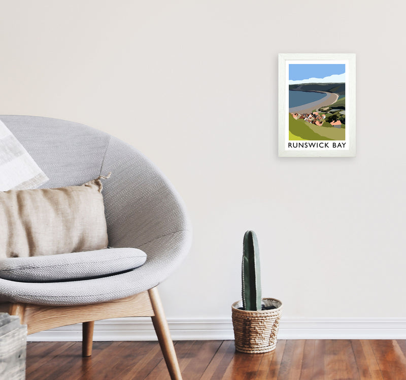 Runswick Bay Art Print by Richard O'Neill A4 Oak Frame