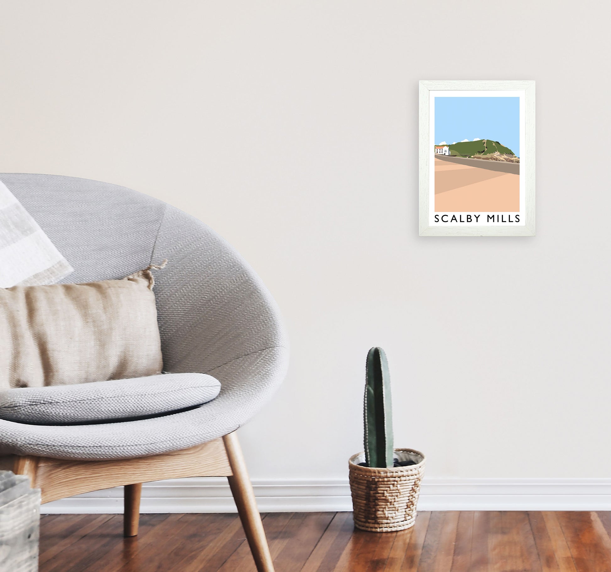 Scalby Mills Art Print by Richard O'Neill A4 Oak Frame