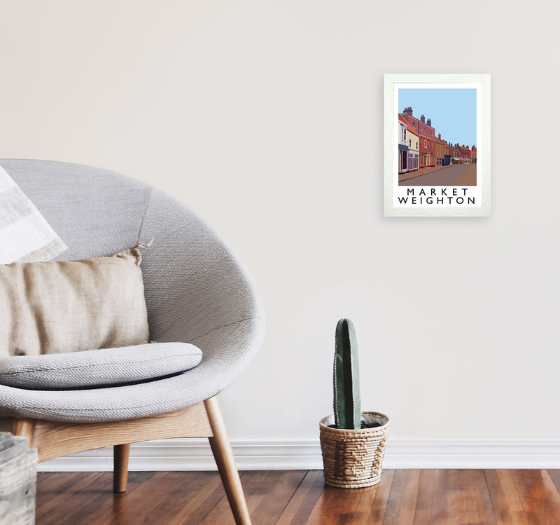 Market Weighton by Richard O'Neill Yorkshire Art Print, Vintage Travel Poster A4 Oak Frame