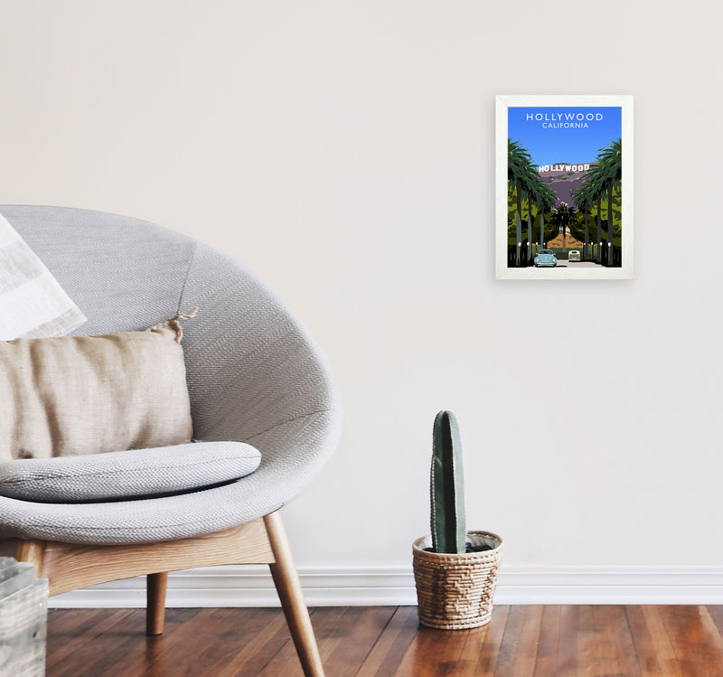 Hollywood California Travel Art Print by Richard O'Neill, Framed Wall Art A4 Oak Frame