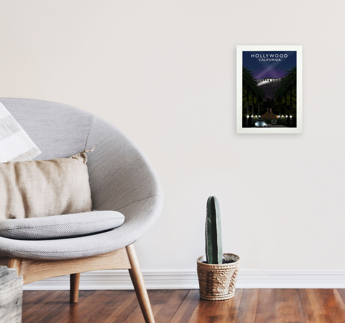 Hollywood California Travel Art Print by Richard O'Neill, Framed Wall Art A4 Oak Frame