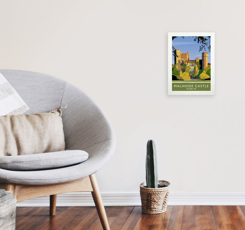 Malahide Castle Dublin Travel Art Print by Richard O'Neill, Framed Wall Art A4 Oak Frame