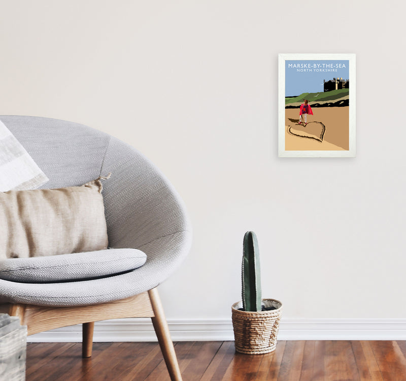 Marske-By-The-Sea North Yorkshire Travel Art Print by Richard O'Neill A4 Oak Frame
