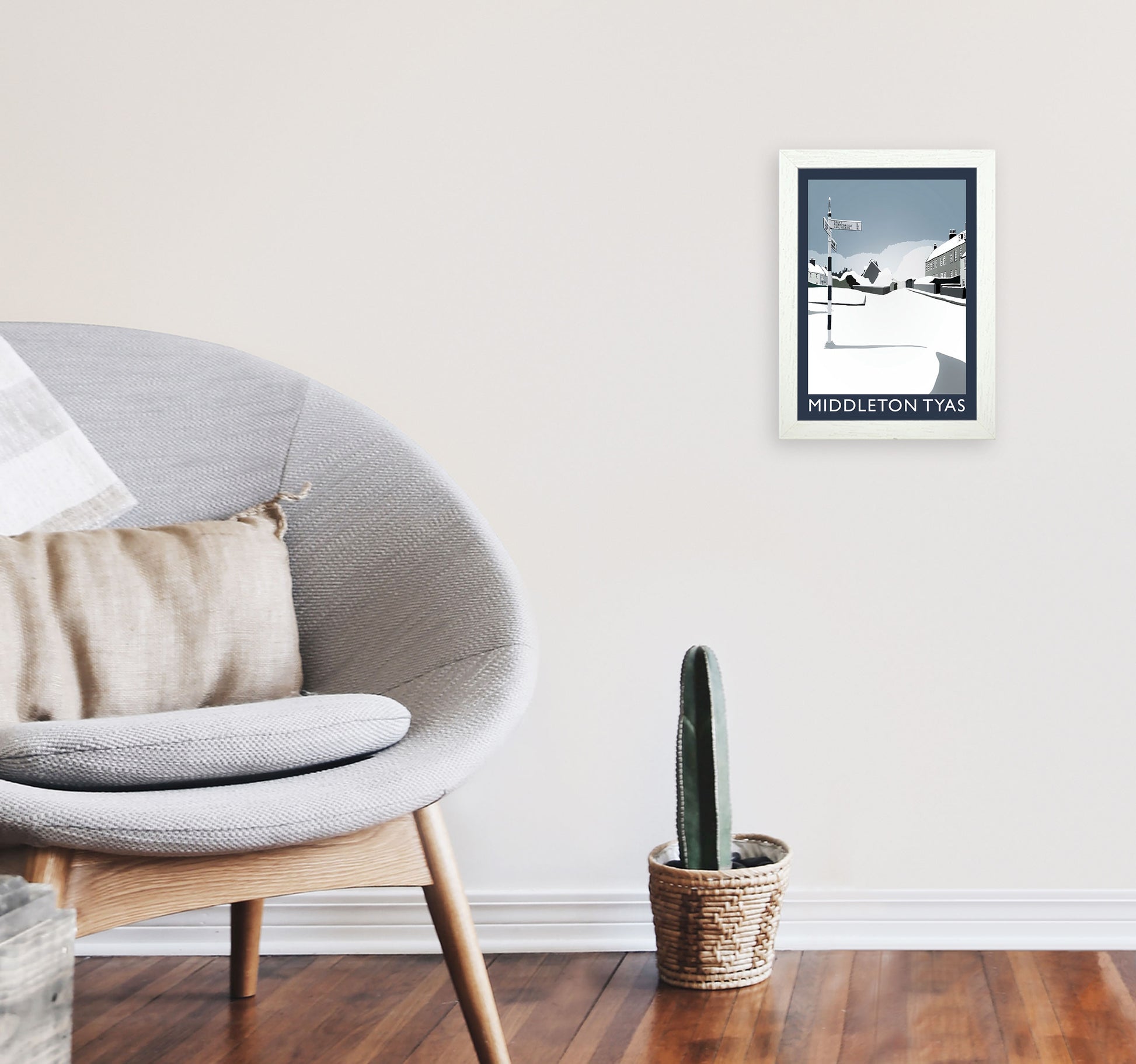Middleton Tyas Travel Art Print by Richard O'Neill, Framed Wall Art A4 Oak Frame