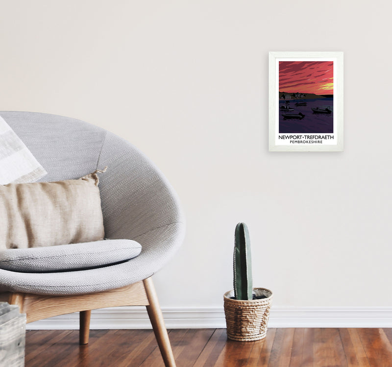 Newport Trefdraeth Pembrokeshire Travel Art Print by Richard O'Neill A4 Oak Frame