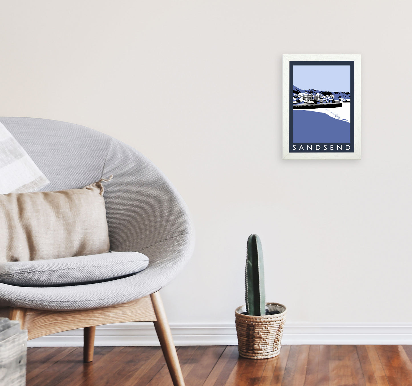 Sandsend Travel Art Print by Richard O'Neill, Framed Wall Art A4 Oak Frame