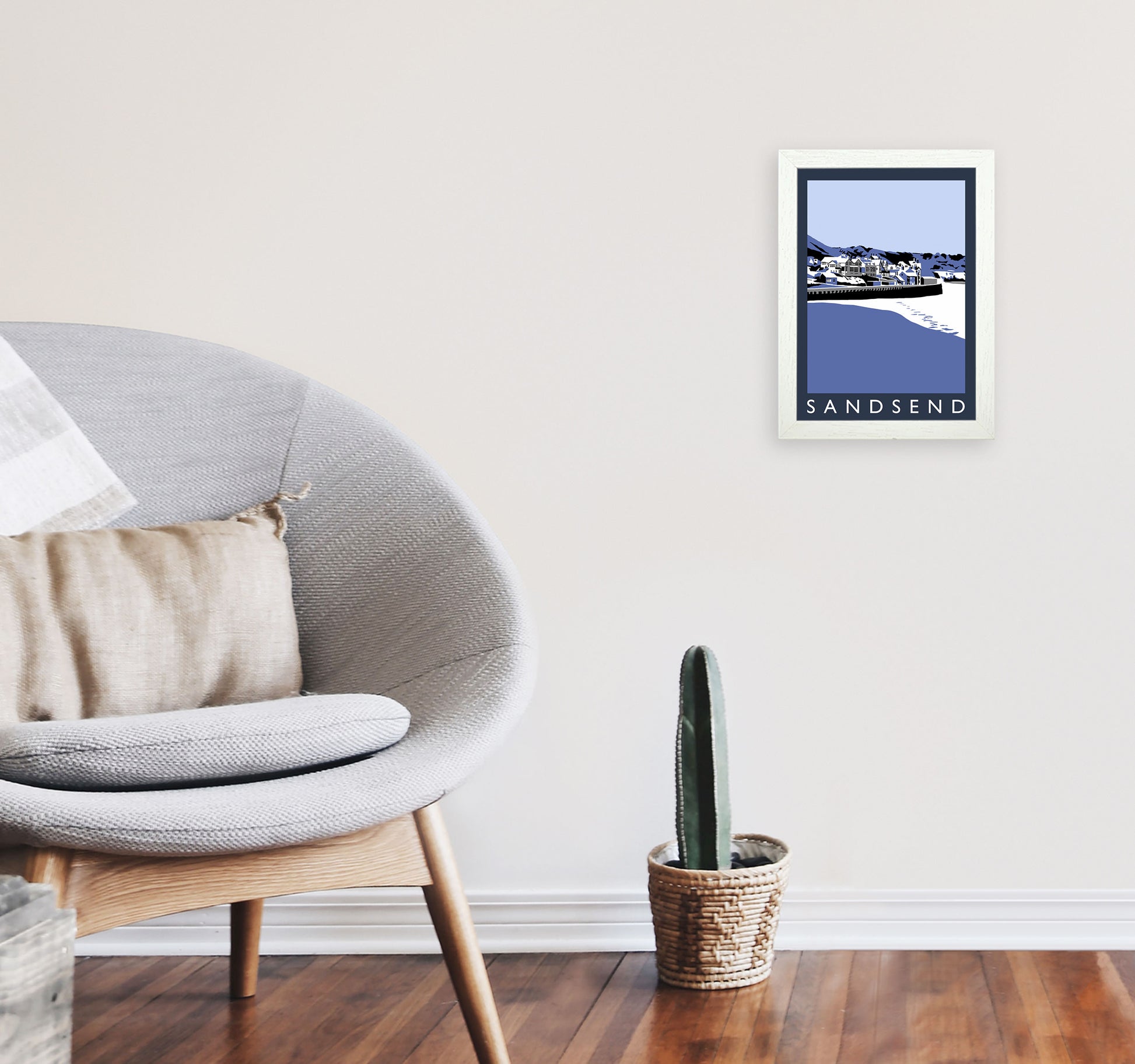 Sandsend Travel Art Print by Richard O'Neill, Framed Wall Art A4 Oak Frame