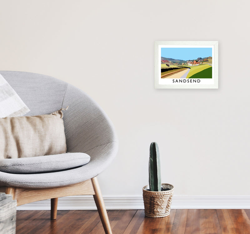 Sandsend Travel Art Print by Richard O'Neill, Framed Wall Art A4 Oak Frame