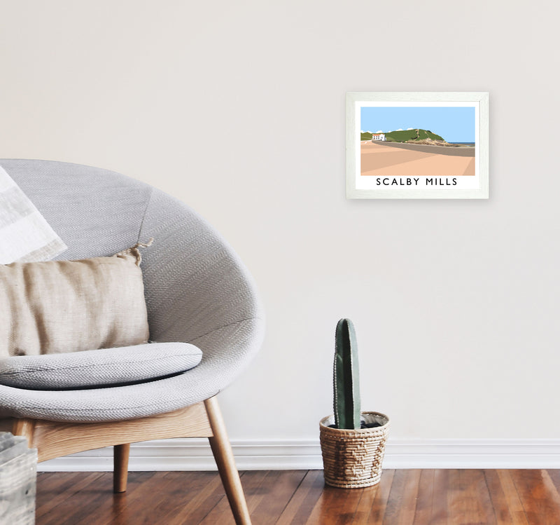 Scalby Mills Travel Art Print by Richard O'Neill, Framed Wall Art A4 Oak Frame