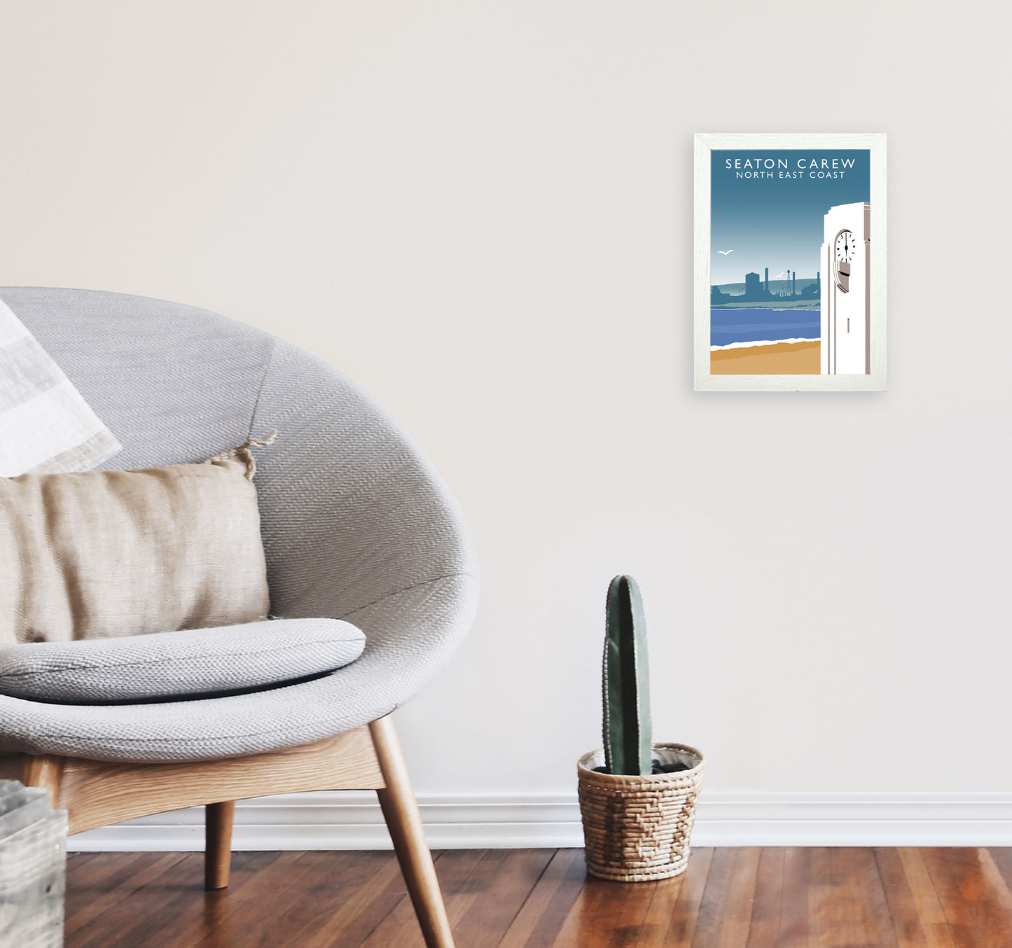 Seaton Carew North East Coast Travel Art Print by Richard O'Neill A4 Oak Frame