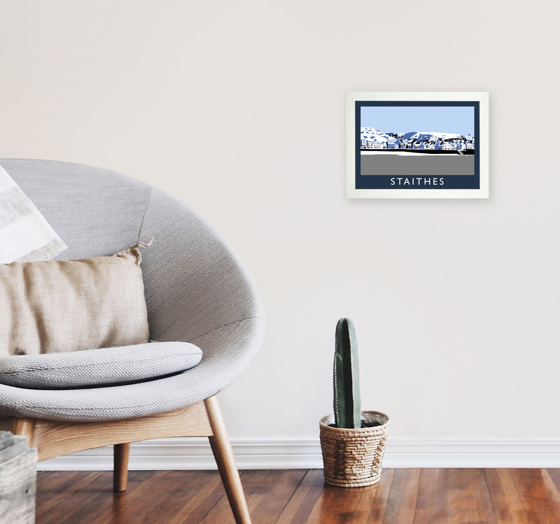 Staithes Travel Art Print by Richard O'Neill, Framed Wall Art A4 Oak Frame
