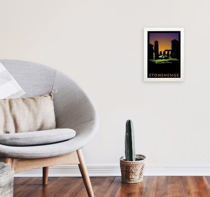 Stonehenge Travel Art Print by Richard O'Neill, Framed Wall Art A4 Oak Frame
