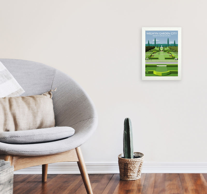 Welwyn Garden City Hertfordshire Travel Art Print by Richard O'Neill A4 Oak Frame