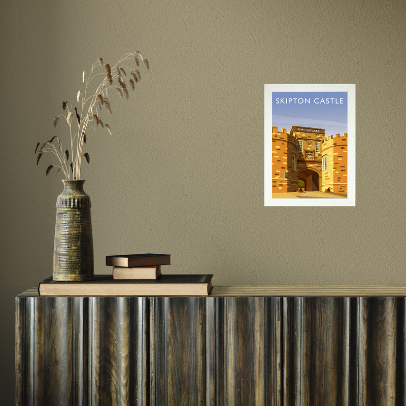 Skipton Castle portrait by Richard O'Neill A4 White Frame