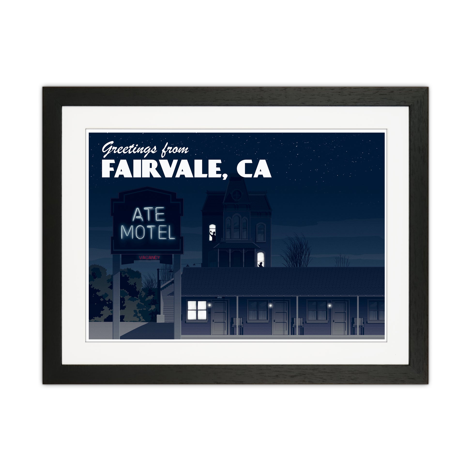 Bates Motel Night Art Print by Richard O'Neill Black Grain