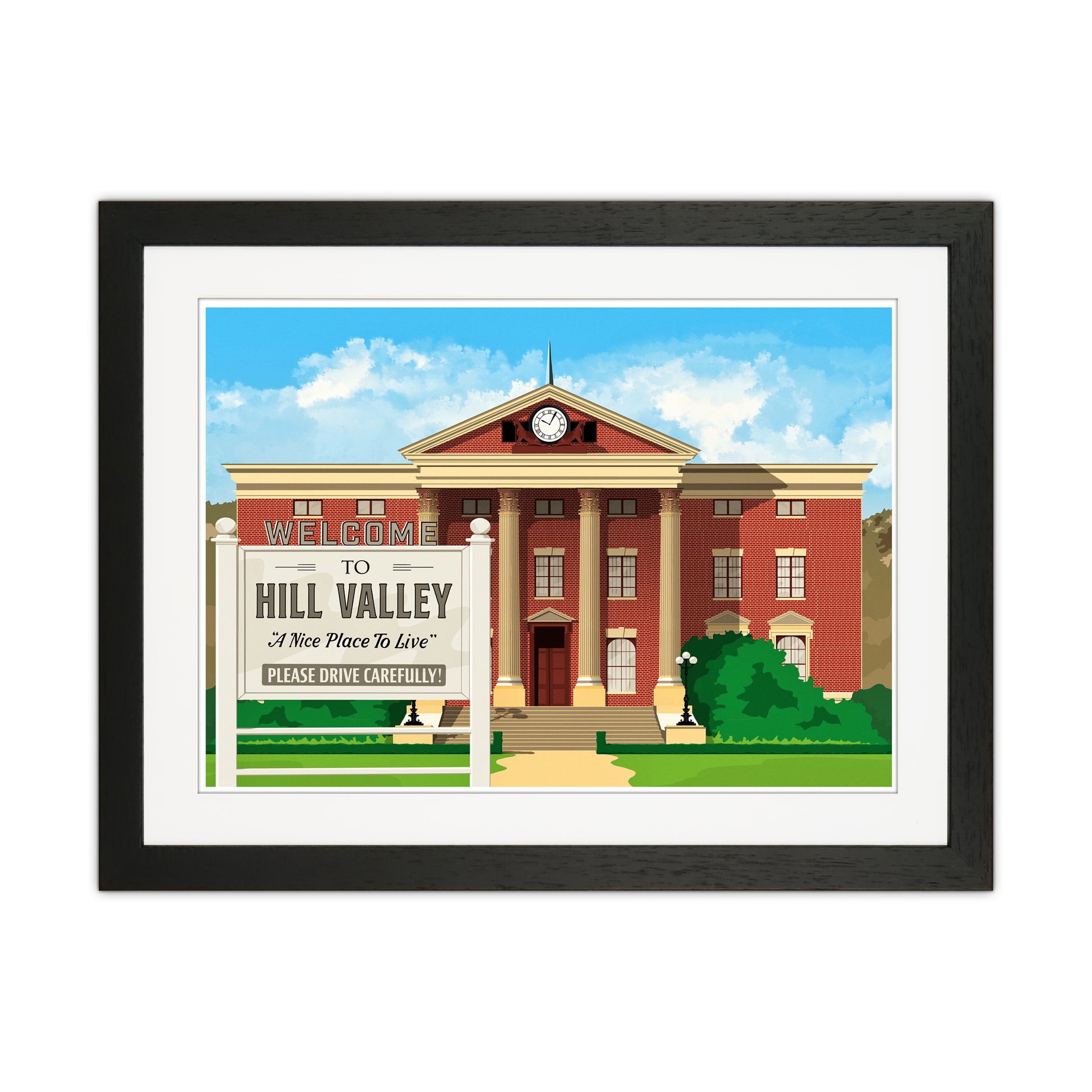Hill Valley 1955 Revised Art Print by Richard O'Neill Black Grain