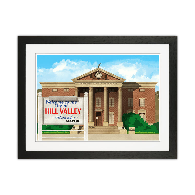 Hill Valley 1985 Revised Art Print by Richard O'Neill Black Grain