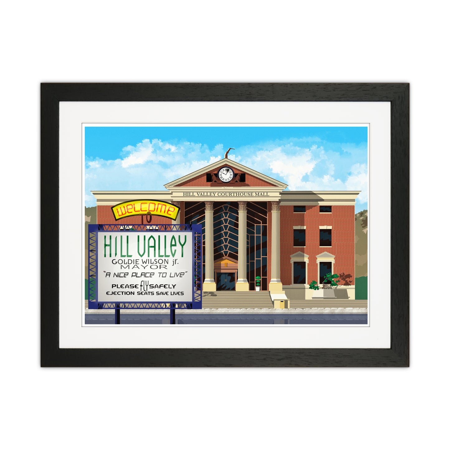 Hill Valley 2015 Revised Art Print by Richard O'Neill Black Grain