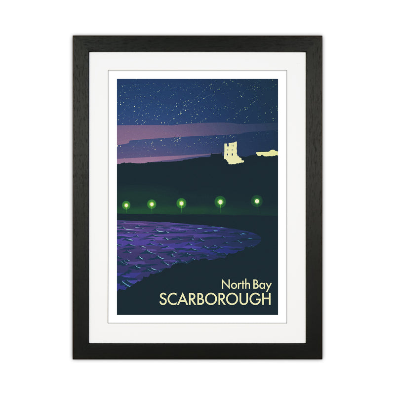 North Bay, Scarborough (Night) Portrait Art Print by Richard O'Neill Black Grain