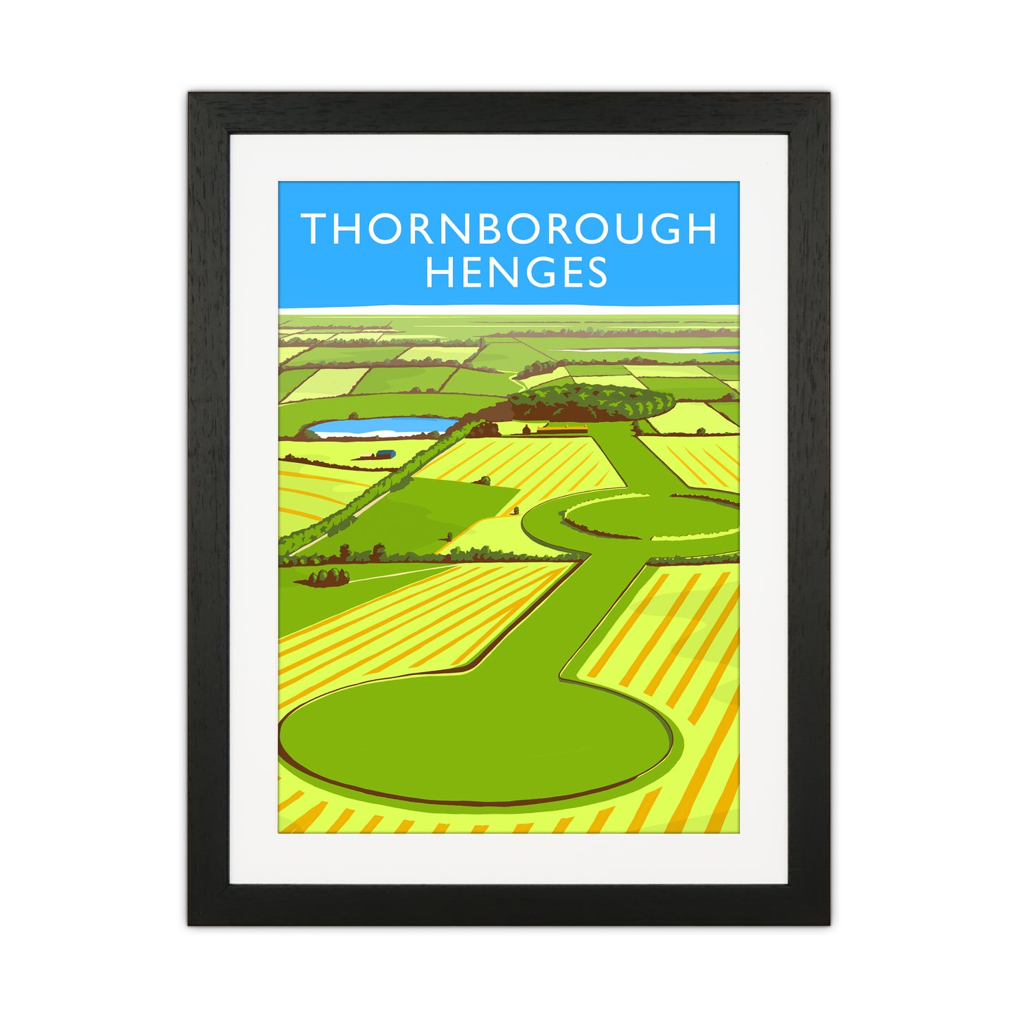 Thornborough Henges portrait Travel Art Print by Richard O'Neill Black Grain