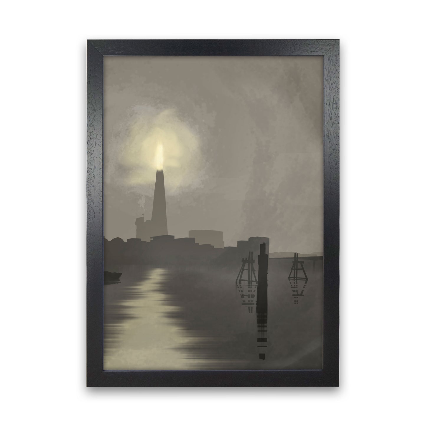 Shard In Fog Travel Art Print by Richard O'Neill, Framed Wall Art Black Grain