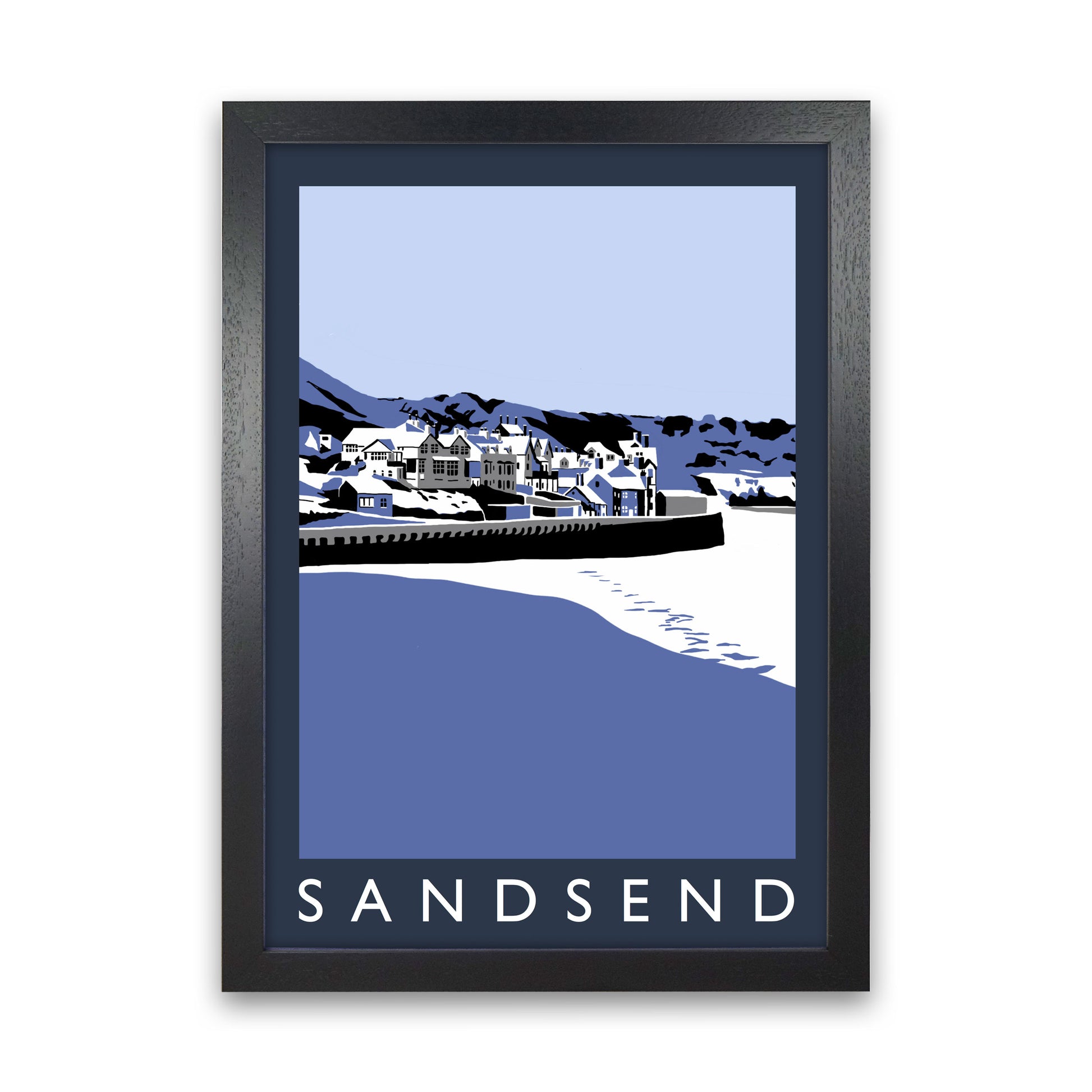Sandsend Travel Art Print by Richard O'Neill, Framed Wall Art Black Grain