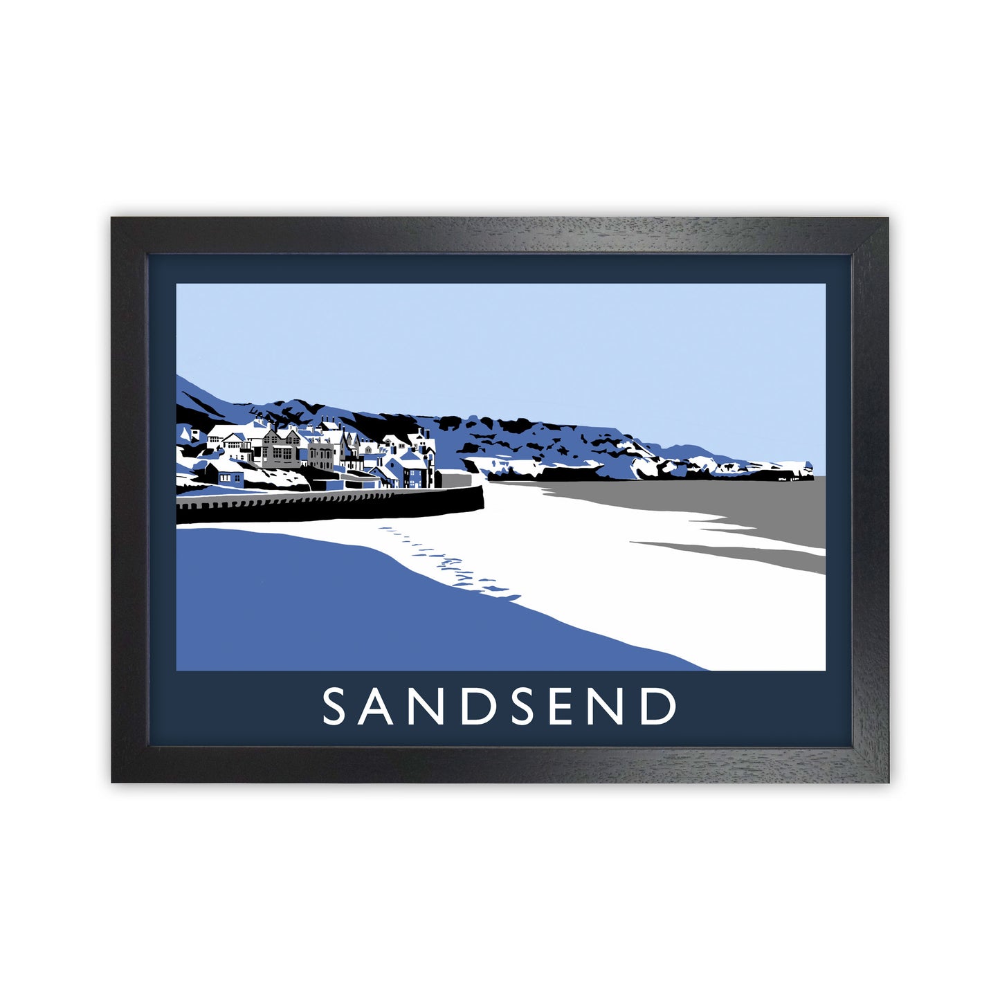 Sandsend Travel Art Print by Richard O'Neill, Framed Wall Art Black Grain