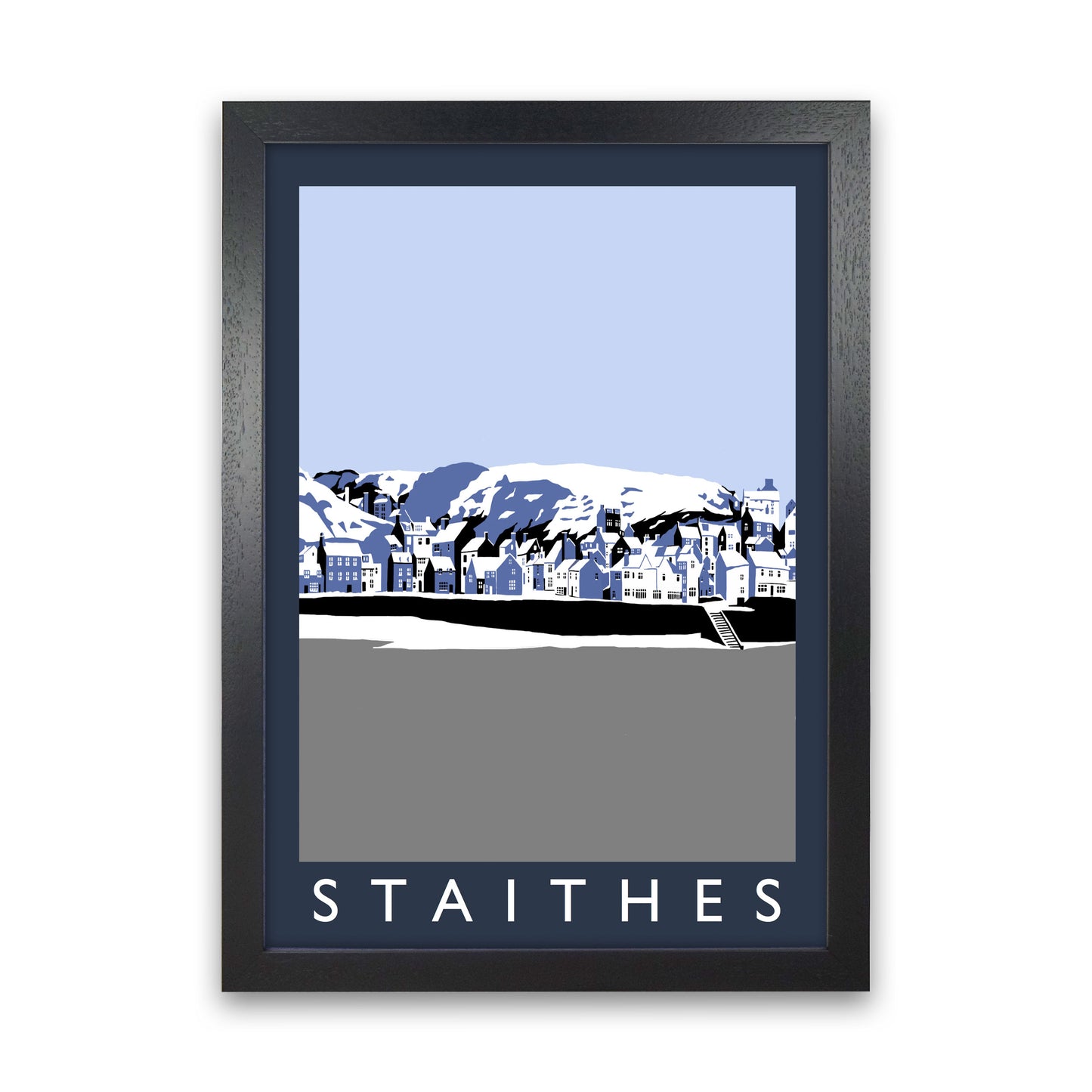Staithes Travel Art Print by Richard O'Neill, Framed Wall Art Black Grain
