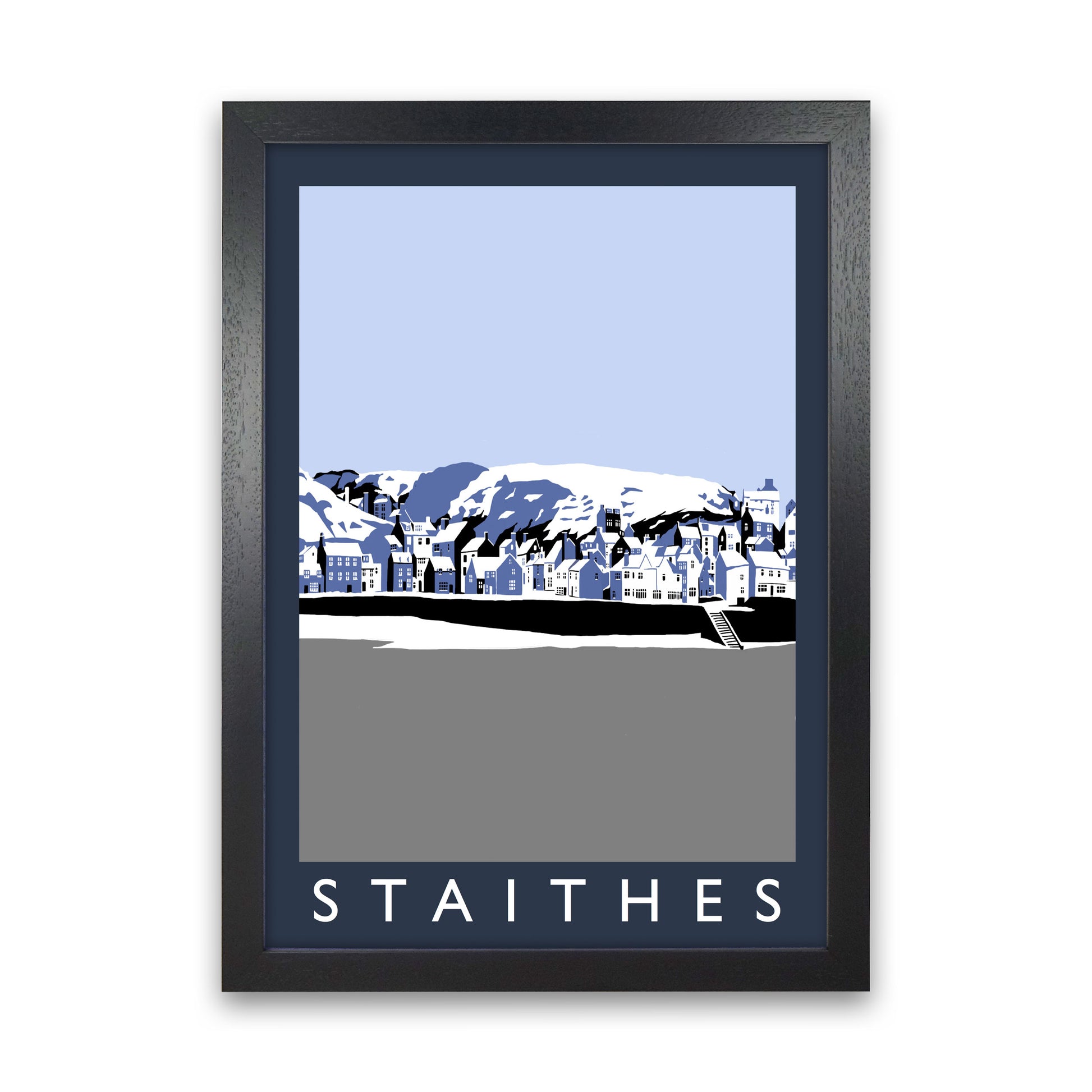 Staithes Travel Art Print by Richard O'Neill, Framed Wall Art Black Grain