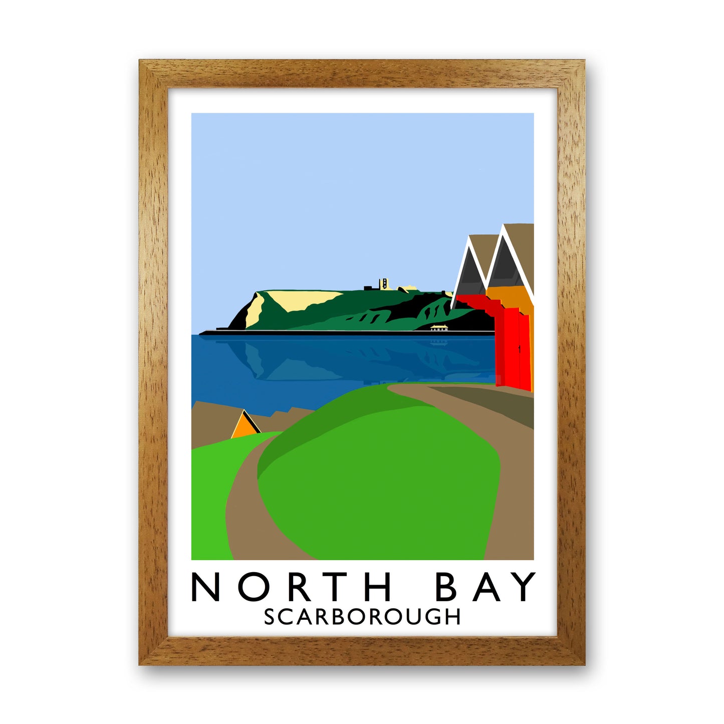 North Bay Scarborough Travel Art Print by Richard O'Neill, Framed Wall Art Oak Grain