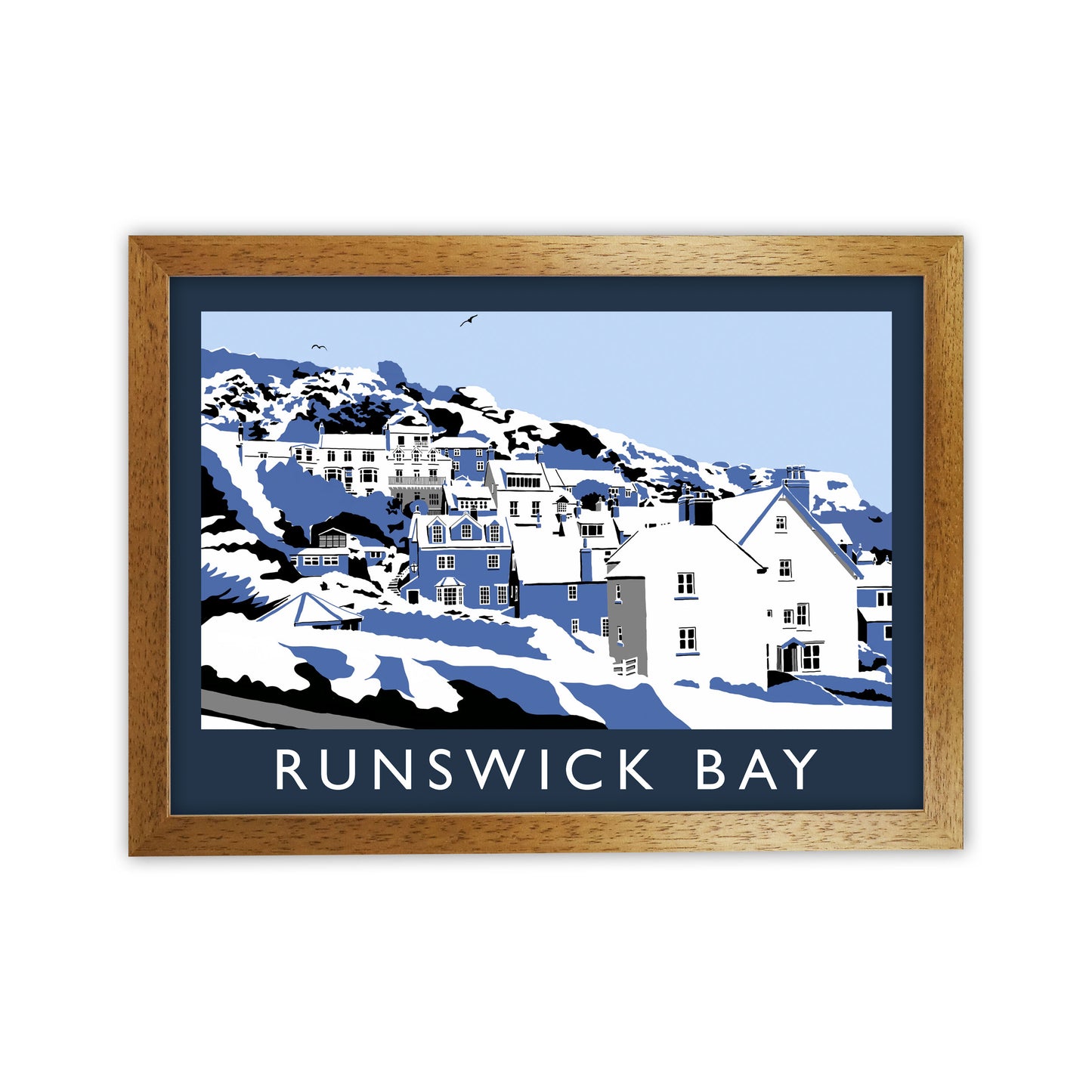 Runswick Bay Travel Art Print by Richard O'Neill, Framed Wall Art Oak Grain