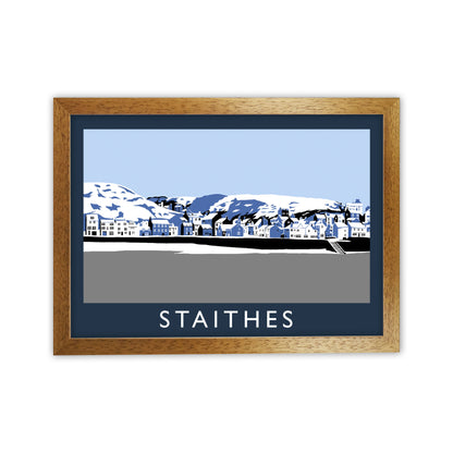 Staithes Travel Art Print by Richard O'Neill, Framed Wall Art Oak Grain