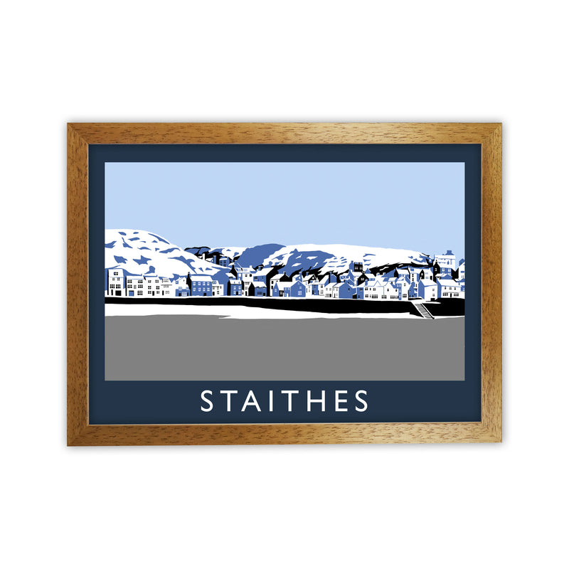 Staithes Travel Art Print by Richard O'Neill, Framed Wall Art Oak Grain